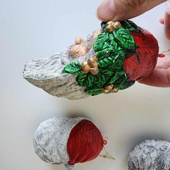 Vintage Blow Mold Santa Claus Heads Christmas Ornaments 4" Hollow Plastic Xmas - Picture 6 of 11